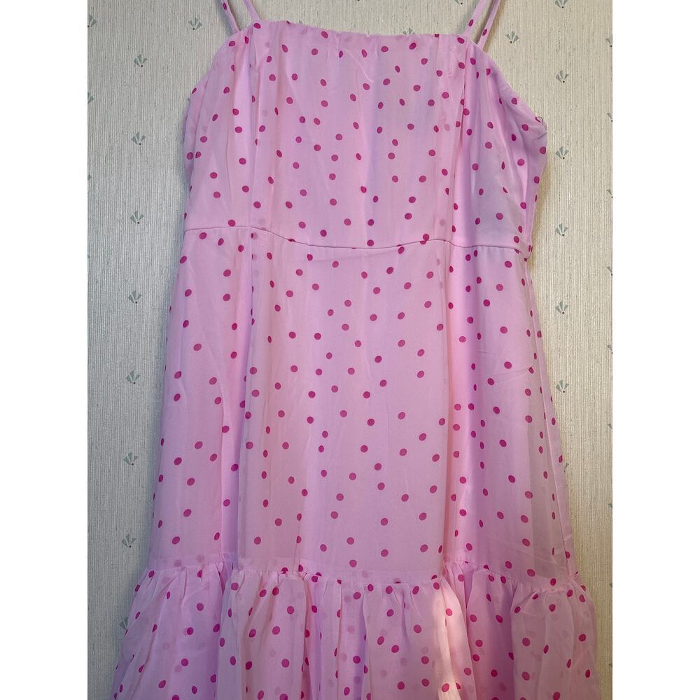 Lulus Nellie Pink Polka Dot Ruffled Strappy Midi Dress Large Coquette Barbycore - Picture 7 of 13
